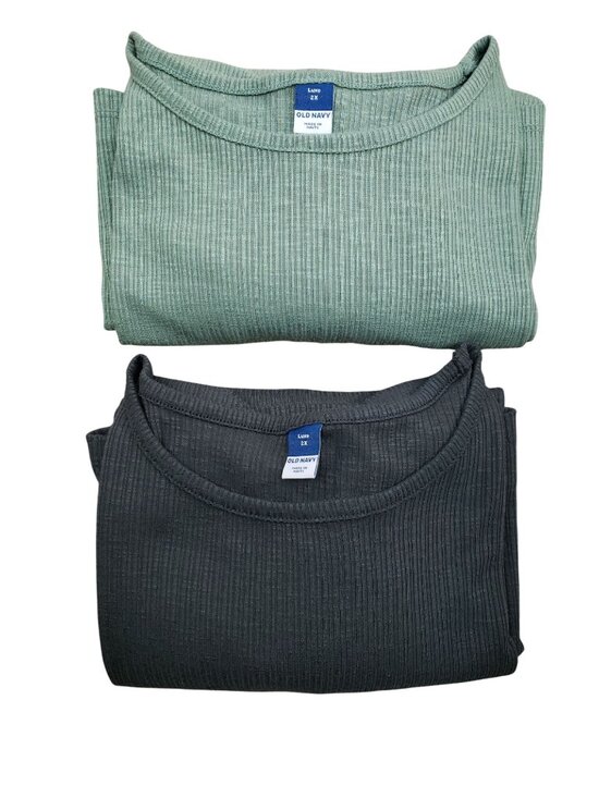 Old Navy Tops - 2 Old Navy Luxe Womens 2X Ribbed Knit Top Short Sleeve Crew Neck Green & Gray